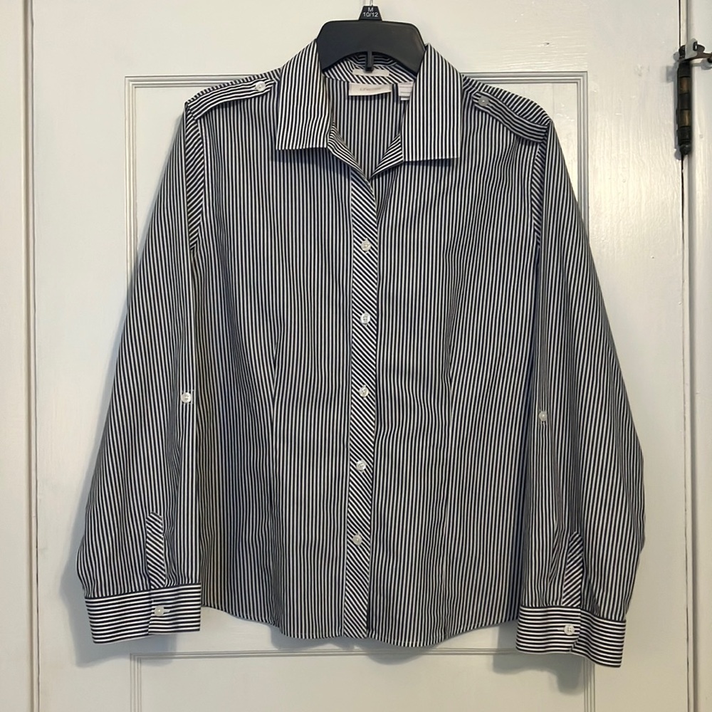 Chico’s no-iron striped blouse